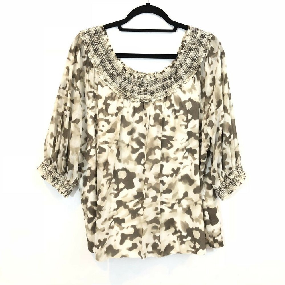 Alice + Olivia L Silk Smocked Off Shoulder Blouse